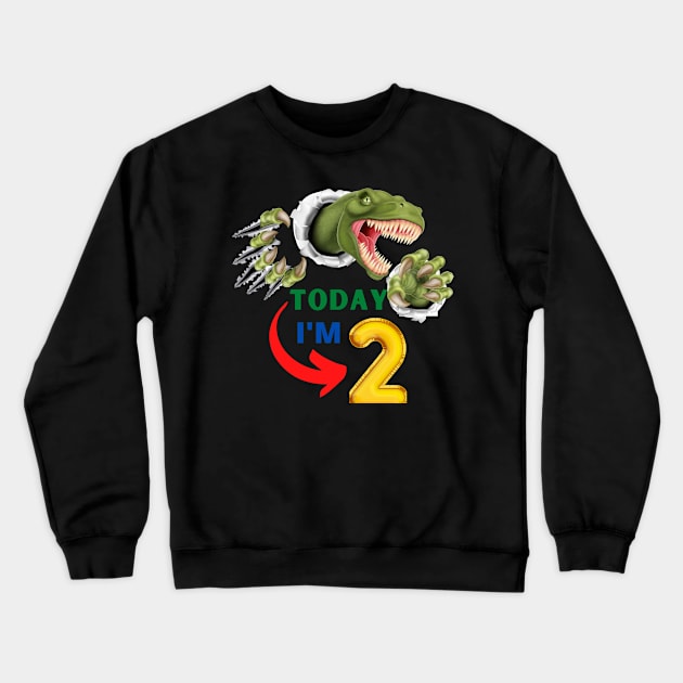 2nd Birthday Dinosaur Roaring Crewneck Sweatshirt by ALBOYZ